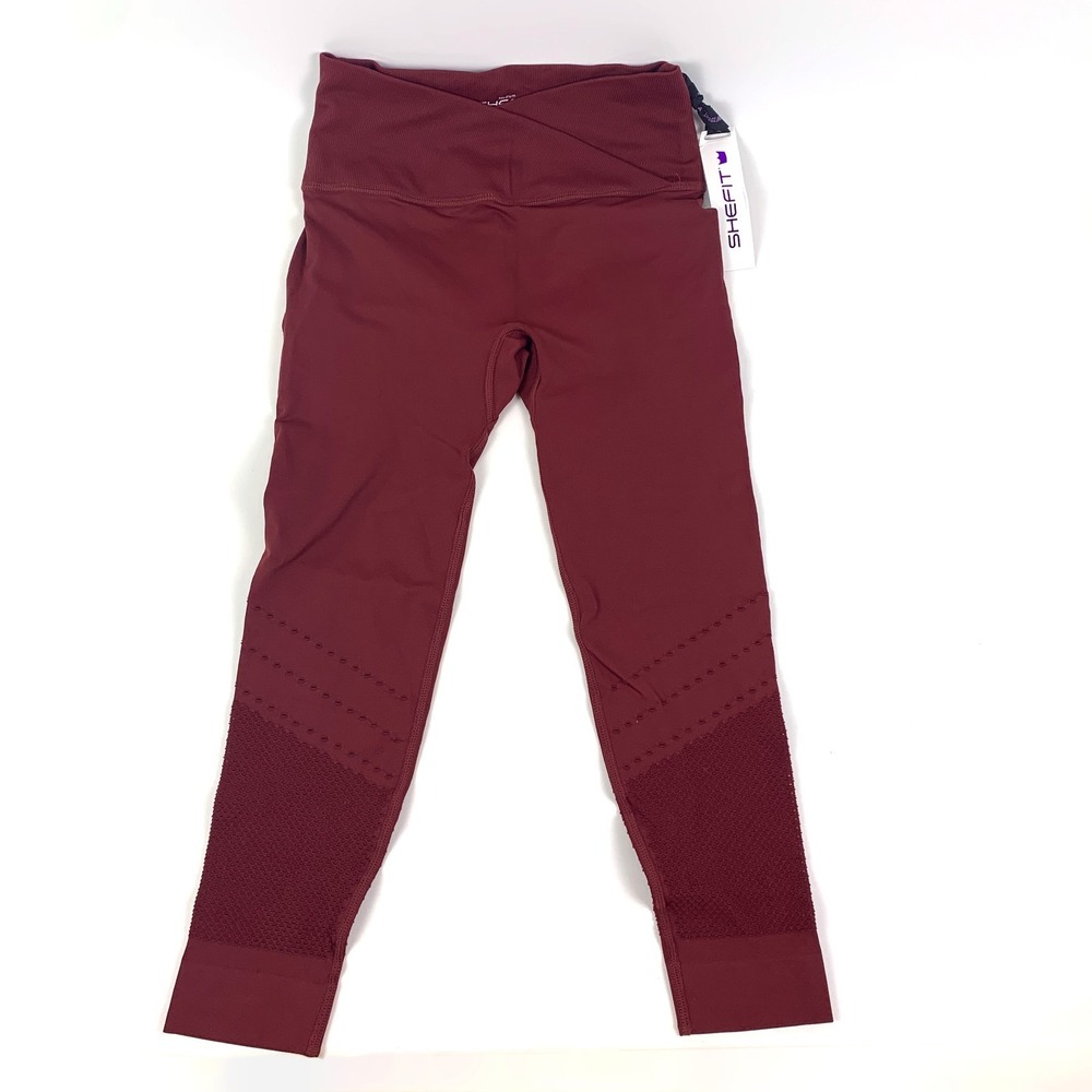 SheFit Leggings Seamless‎ Crossover Womens Sz M Maroon Compression Mesh Yoga NWT